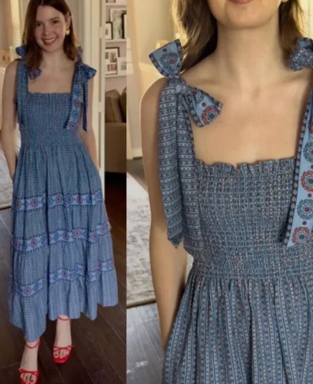 Hill House Ellie Dress Ticking Red Geo Stripe Linen Ribbon Ellie New Medium